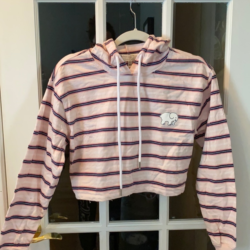 Ivory Ella cropped hoodie striped purple and pink